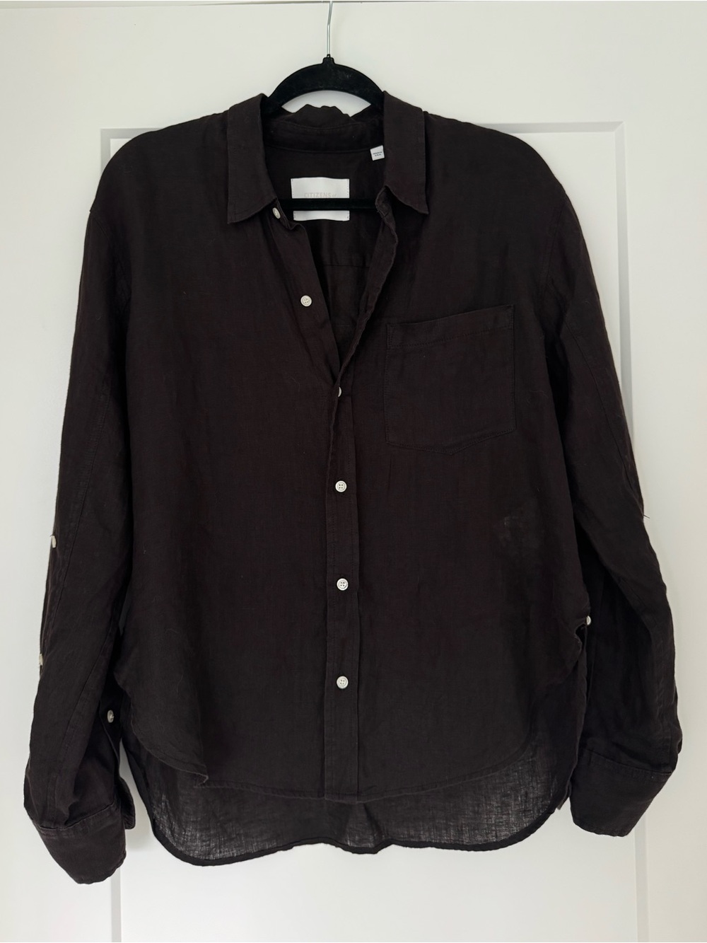 Citizens of Humanity Kayla Shrunken Linen Shirt S Chocolate Brown 100% Linen